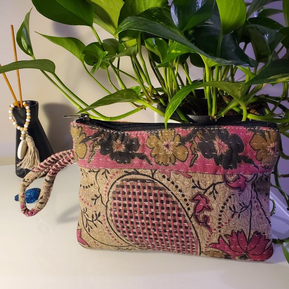Hand Crafted Handbags - Wristlet - Cosmetic Bag Fair Trade Cotton Sarees Handmade